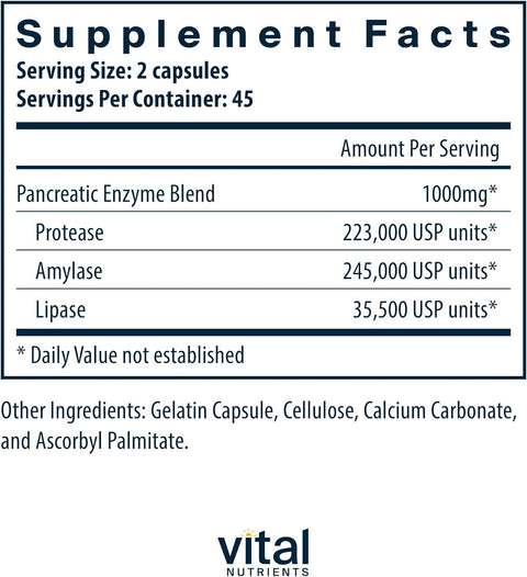 Vital Nutrients - Pancreatic Enzymes 90 caps